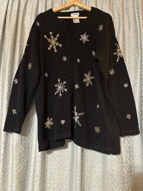 VTG Victoria Jones Woman 1X Holiday Christmas Sweater Beaded Embroidered Pearls